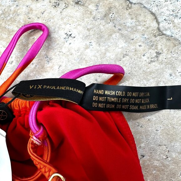 ViX Paula Hermanny Bikini Top L Triangle Swimwear Pink Orange Adjustable NWT - Picture 4 of 7